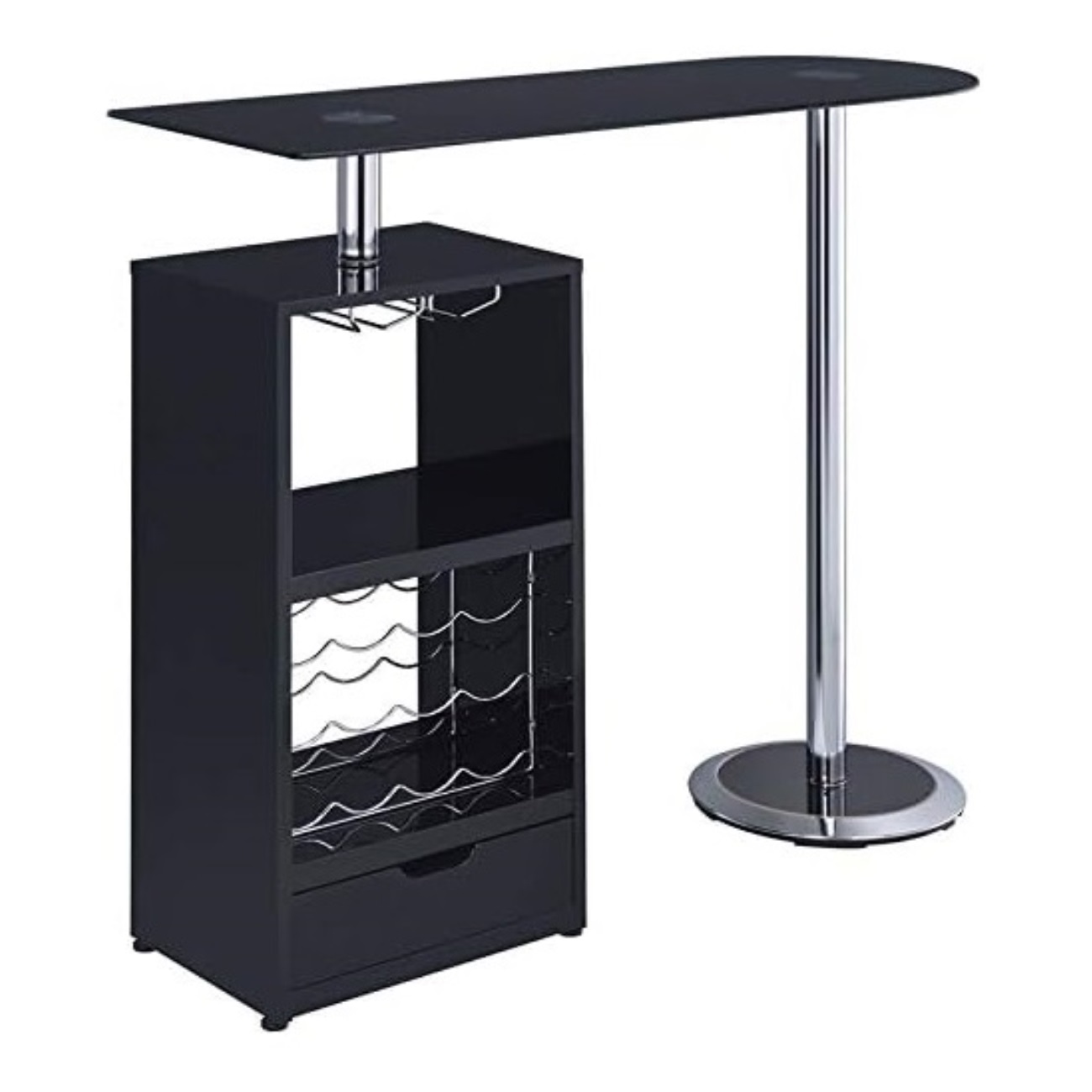 BOWERY HILL Glass Top Mini Bar Table with Wine Storage