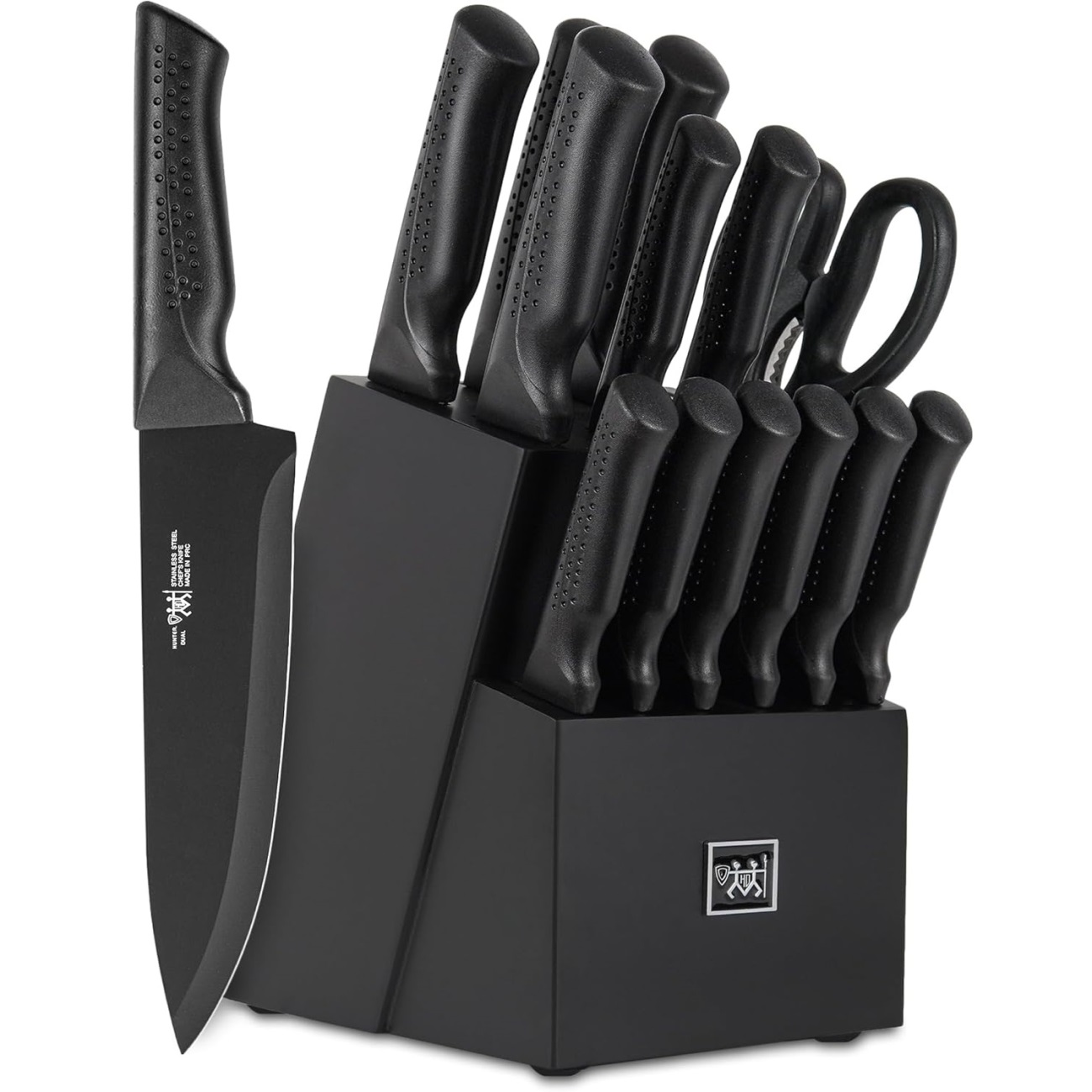 Knife Set, 15 Pcs Kitchen Knife Set with Block Self Sharpening